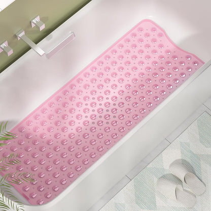 Shower Mat Non Slip 40 x 16 Inches, Shower Stall Mats with Suction Cups and Drain Holes, Non Slip Bath Mat for Tub for Elderly & Kids, Clear Pink