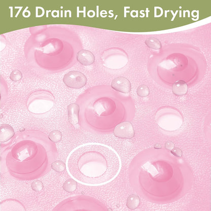 Shower Mat Non Slip 40 x 16 Inches, Shower Stall Mats with Suction Cups and Drain Holes, Non Slip Bath Mat for Tub for Elderly & Kids, Clear Pink
