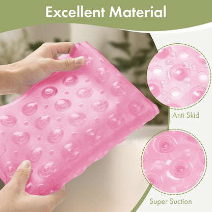 Shower Mat Non Slip 40 x 16 Inches, Shower Stall Mats with Suction Cups and Drain Holes, Non Slip Bath Mat for Tub for Elderly & Kids, Clear Pink
