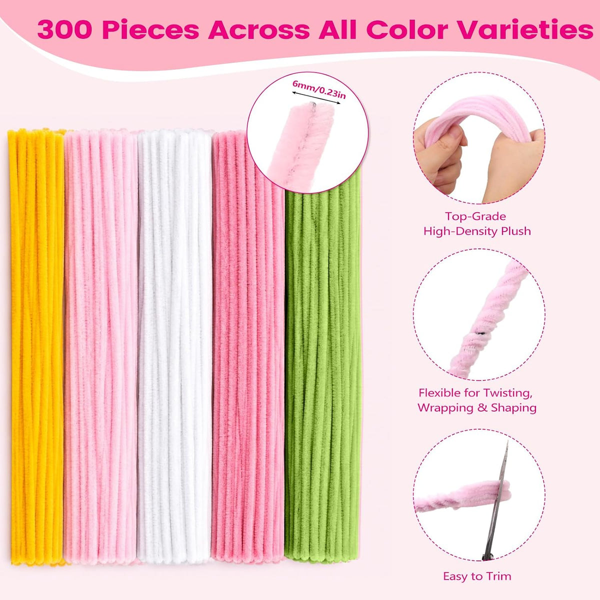 DIY Pipe Cleaner Flower Kit, 500Pcs Pipe Cleaners Craft with Floral Wire & Tape, Flower Making kit for DIY Flowers & Crafts, Creative Arts and Crafts Gift for Adults (Pink)