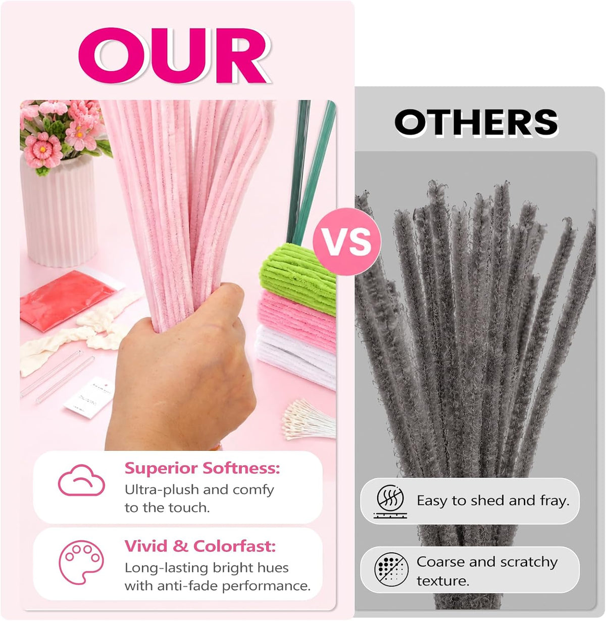 DIY Pipe Cleaner Flower Kit, 500Pcs Pipe Cleaners Craft with Floral Wire & Tape, Flower Making kit for DIY Flowers & Crafts, Creative Arts and Crafts Gift for Adults (Pink)