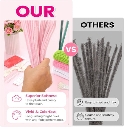 DIY Pipe Cleaner Flower Kit, 500Pcs Pipe Cleaners Craft with Floral Wire & Tape, Flower Making kit for DIY Flowers & Crafts, Creative Arts and Crafts Gift for Adults (Pink)