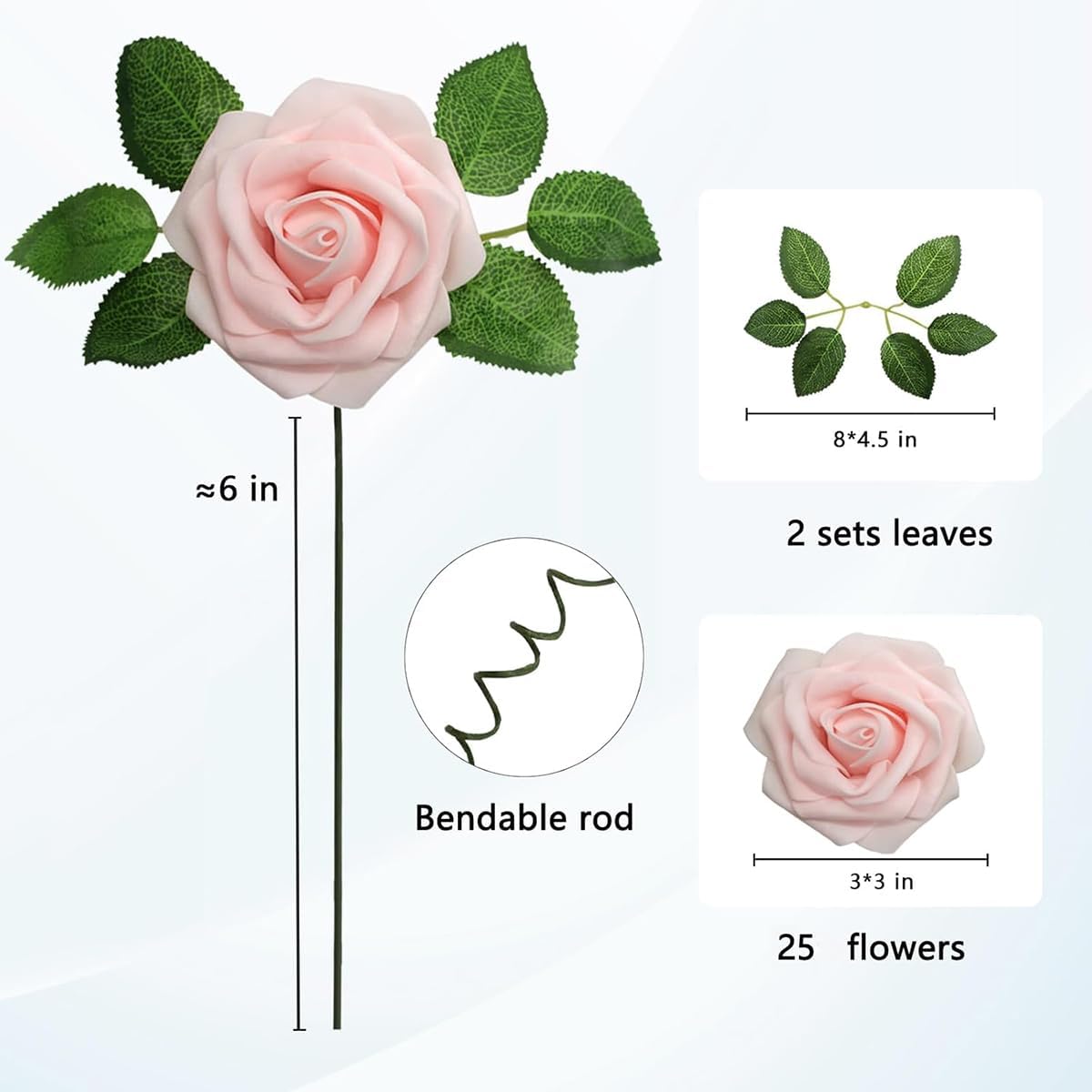 Artificial Flowers 25pcs Fake Flowers Ivory Rose with Stems Real Looking Foam Roses for DIY White Rose Wedding Bouquets Bridal Shower Centerpieces Arrangements Party Tables Decorations (25, Peach)