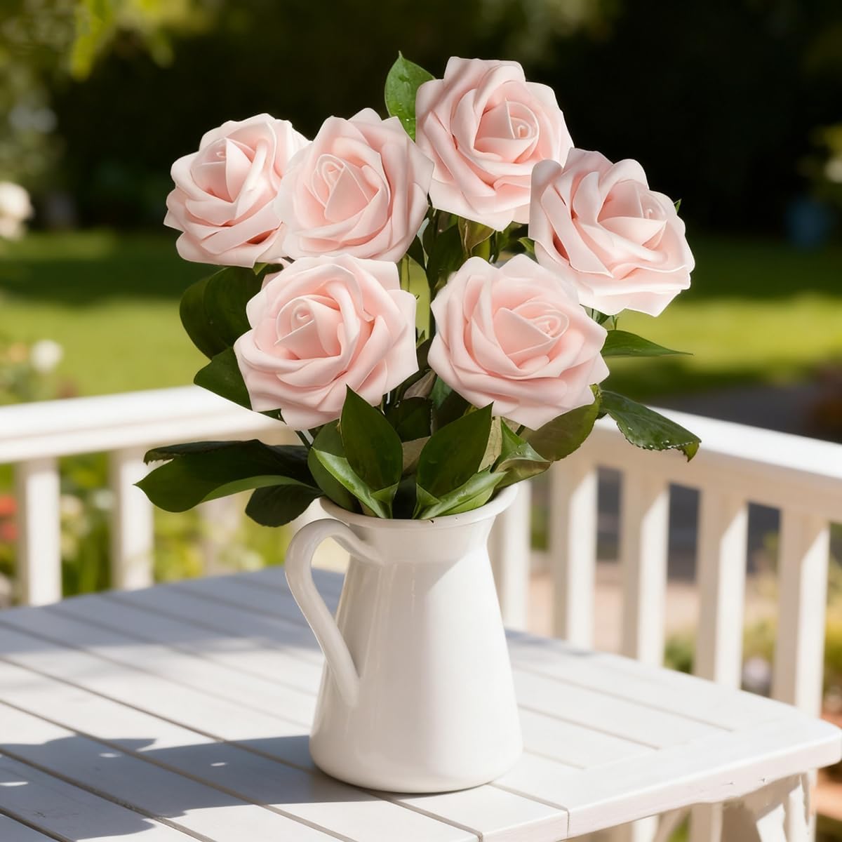 Artificial Flowers 25pcs Fake Flowers Ivory Rose with Stems Real Looking Foam Roses for DIY White Rose Wedding Bouquets Bridal Shower Centerpieces Arrangements Party Tables Decorations (25, Peach)