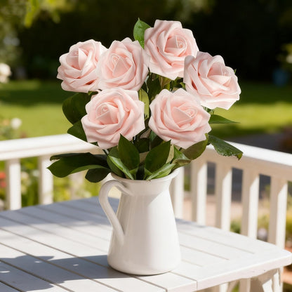 Artificial Flowers 25pcs Fake Flowers Ivory Rose with Stems Real Looking Foam Roses for DIY White Rose Wedding Bouquets Bridal Shower Centerpieces Arrangements Party Tables Decorations (25, Peach)