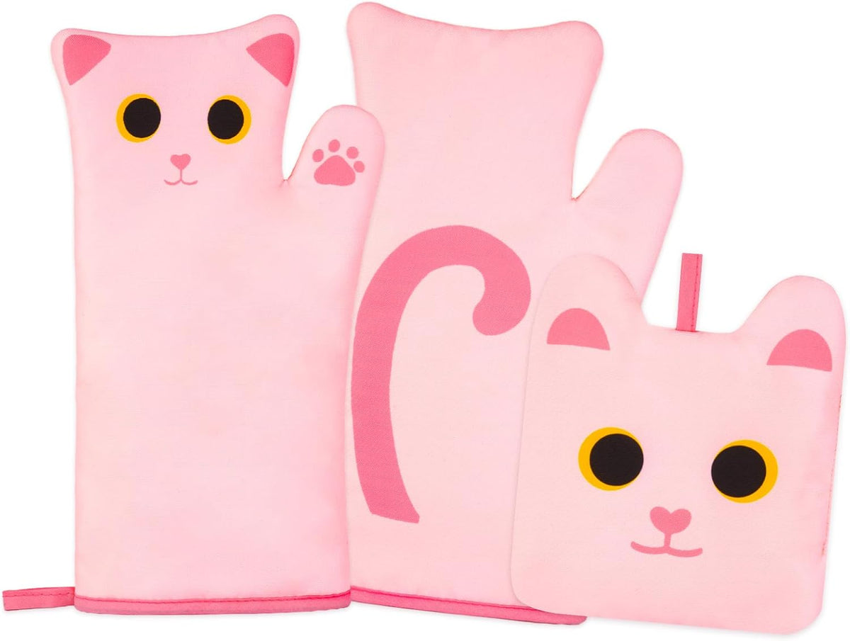 Pink Oven Mitts,Cat Design Cooking Glove