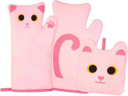 Pink Oven Mitts,Cat Design Cooking Glove