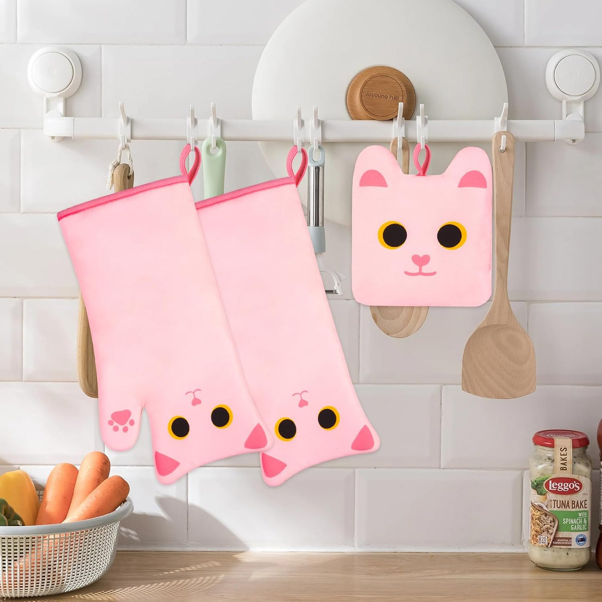 Pink Oven Mitts,Cat Design Cooking Glove
