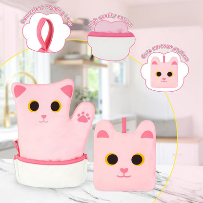 Pink Oven Mitts,Cat Design Cooking Glove