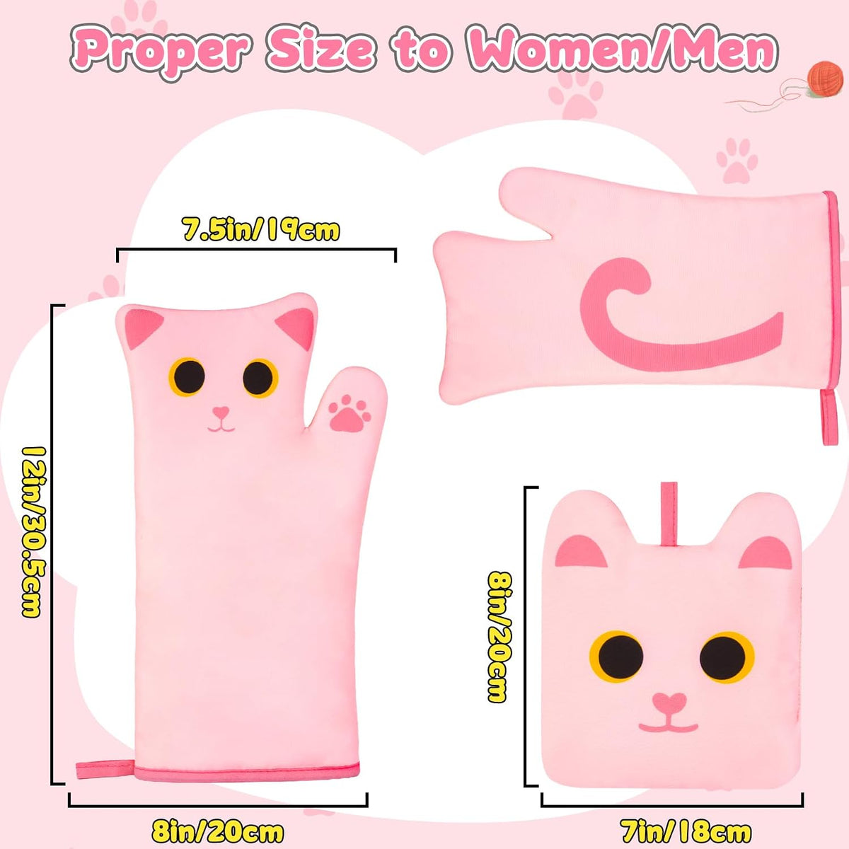 Pink Oven Mitts,Cat Design Cooking Glove