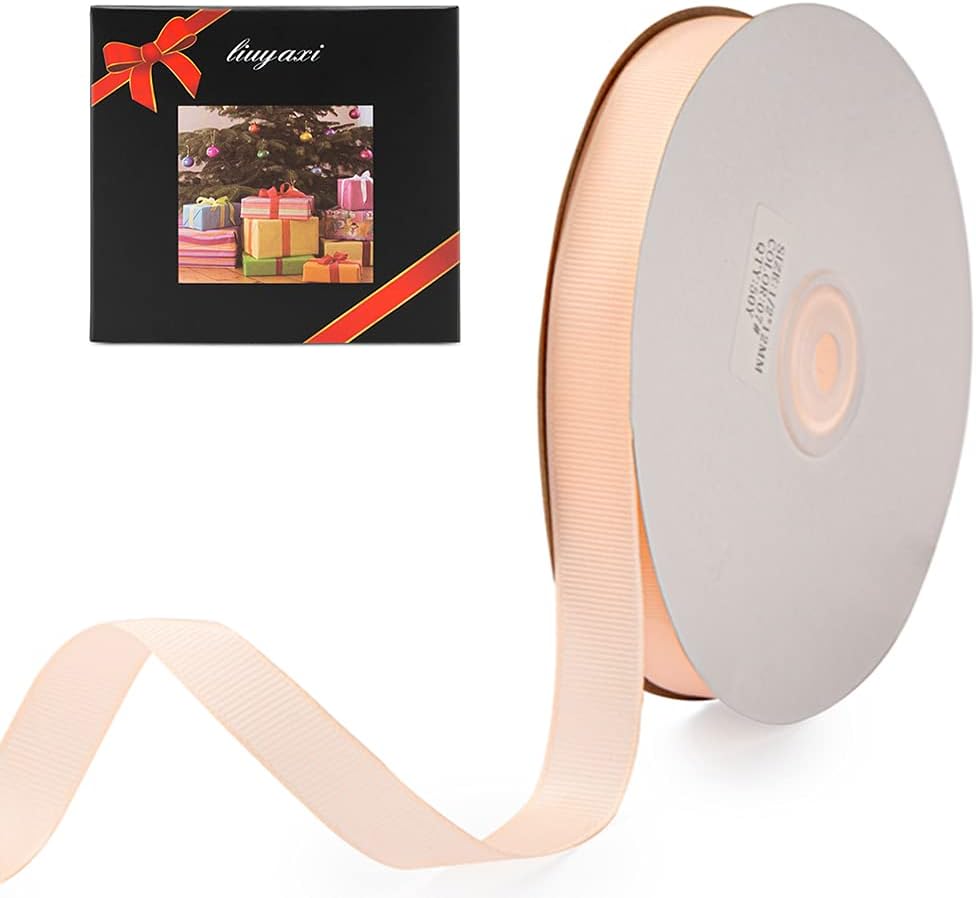 5/8" X 50 Yards Solid Peach Grosgrain Ribbon, Perfect for Crafts, Wedding Decor, DIY Hair Accessories, Sewing, Gift Package Wrapping and More