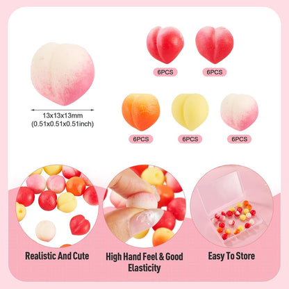30pcs Tiny Peach Figurine Miniature Peaches Fake Peach Decoration Fruit Miniature Micro Landscape Garden Dollhouse Simulation Fruit for Home Kitchen Party Decoration 13mm