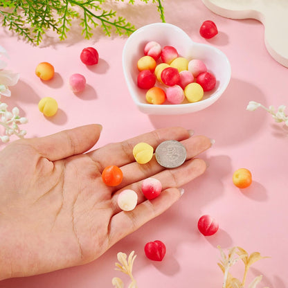 30pcs Tiny Peach Figurine Miniature Peaches Fake Peach Decoration Fruit Miniature Micro Landscape Garden Dollhouse Simulation Fruit for Home Kitchen Party Decoration 13mm