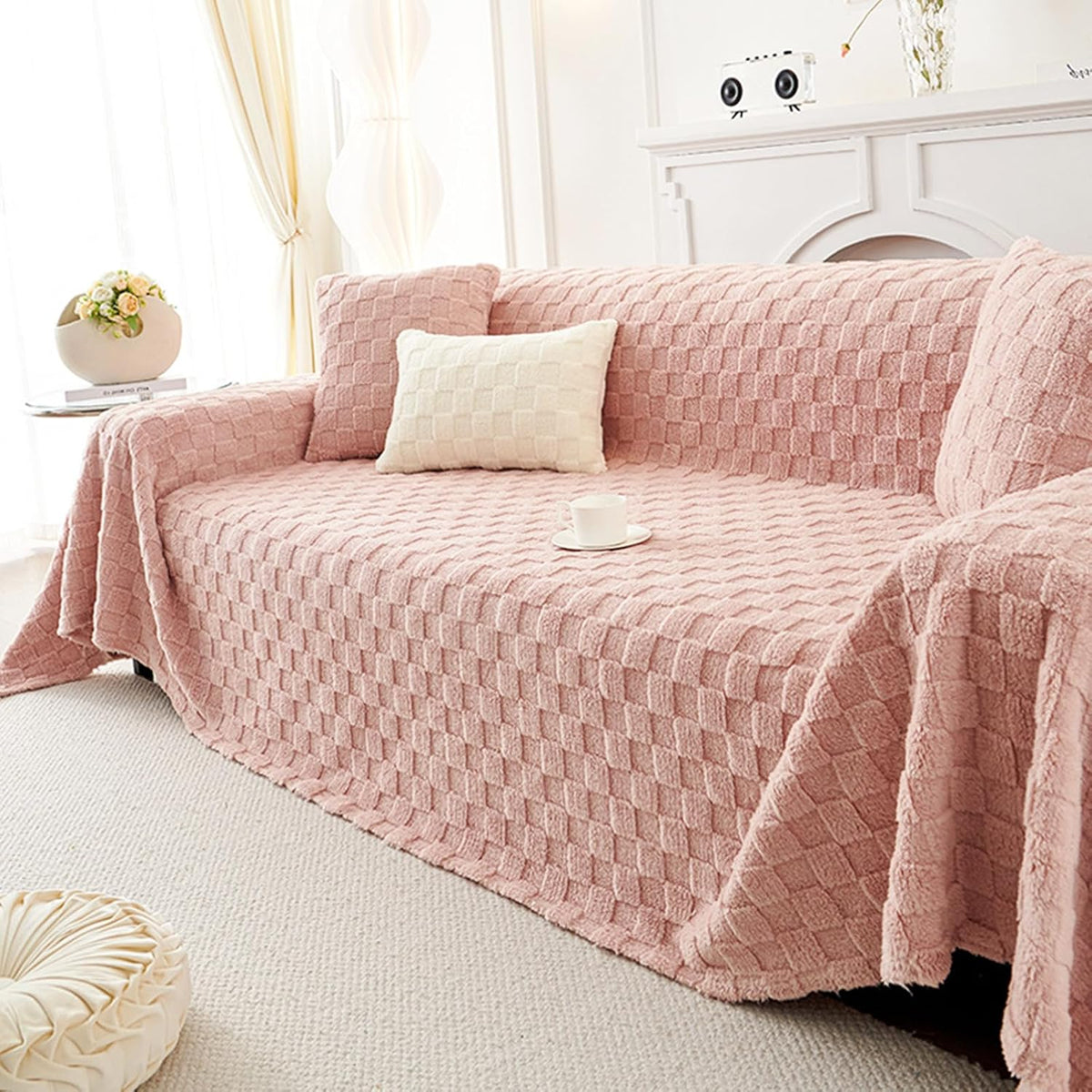Soft Sofa Throw Blanket 1 2 3 4 Seater Nordic Style Plush Couch Covers L U Shape Corner Anti Slip Sofa Cover Tear Resistant Blankets for Sofas Large/Camping Outdoor(180X150cm,Pink)