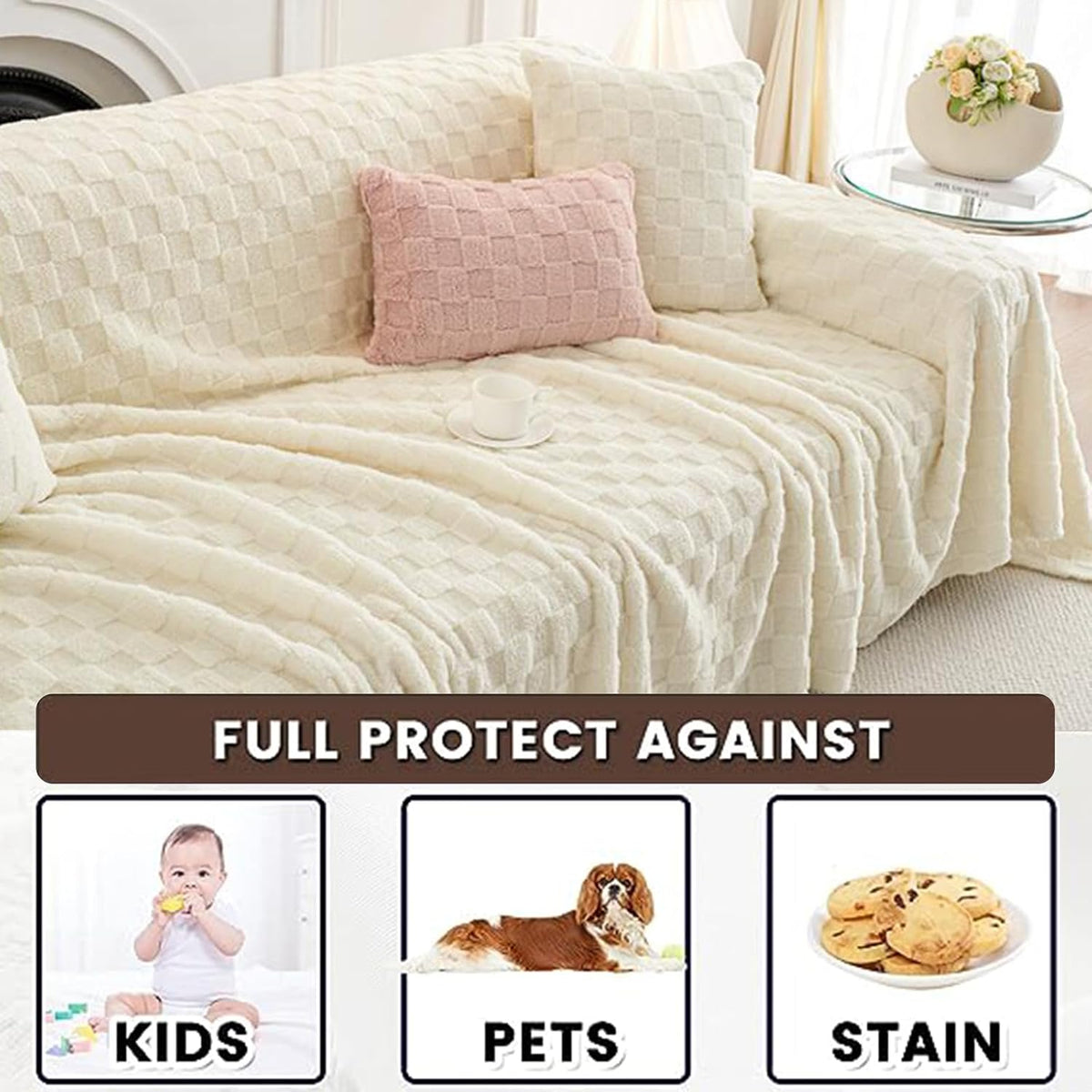 Soft Sofa Throw Blanket 1 2 3 4 Seater Nordic Style Plush Couch Covers L U Shape Corner Anti Slip Sofa Cover Tear Resistant Blankets for Sofas Large/Camping Outdoor(180X150cm,Pink)