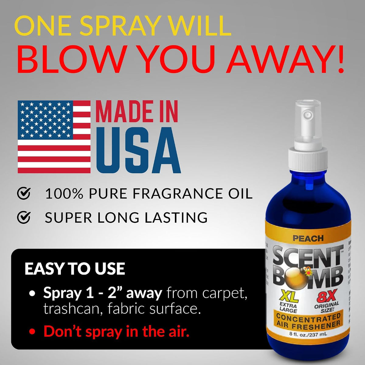 Spray, Long-Lasting Odor Eliminator for Home & Car, Effective Deodorizer Spray for Kitchen, Bathroom, Fresh Room Spray & Smell Neutralizer, Peach