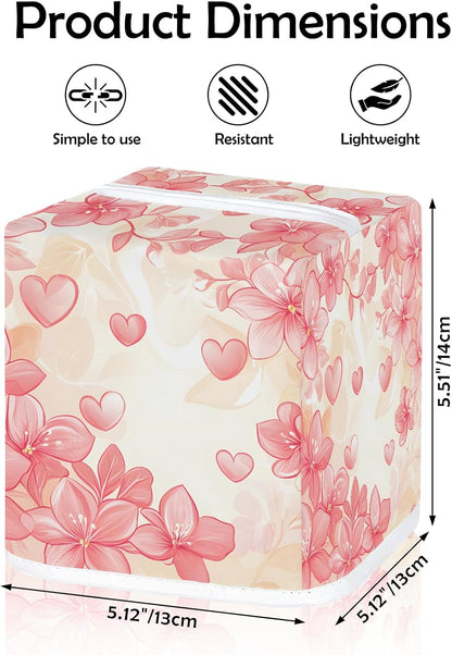 Flower Tissue Box Cover, Pink Peach Blossom Square Fabric Tissue Box Holder, Reusable Toilet Paper Dispenser for Bathroom Home Car Nightstand Storage Organizer 5" x 5" x 5.5"