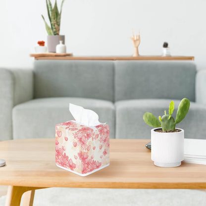 Flower Tissue Box Cover, Pink Peach Blossom Square Fabric Tissue Box Holder, Reusable Toilet Paper Dispenser for Bathroom Home Car Nightstand Storage Organizer 5" x 5" x 5.5"