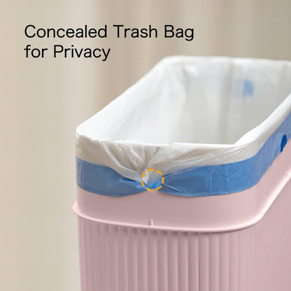 Bathroom Trash Can with Lid, 12L Small Plastic Garbage Can for Kitchen with Press Top Lid, 3.2 Gallon Slim Dog Proof Wastebasket Trash Bin for Office, Bedroom, Living Room, Home Cabinet-Pink