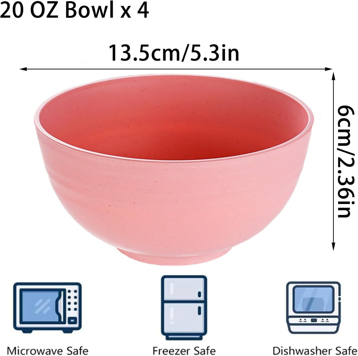 Unbreakable Wheat Straw Cereal Bowls 20 OZ Reusable Soup and Salad Bowl Set