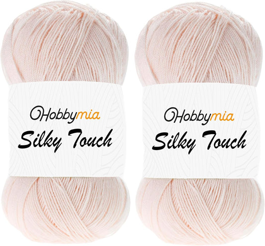 Silky Touch Acrylic Yarn - Soft Sport Weight Yarn for Crochet & Knitting - 100g / 383yds - 100% Microfiber Acrylic - Lightweight Fine Smooth Yarn(Pink - Light Peach, 2 Skeins)