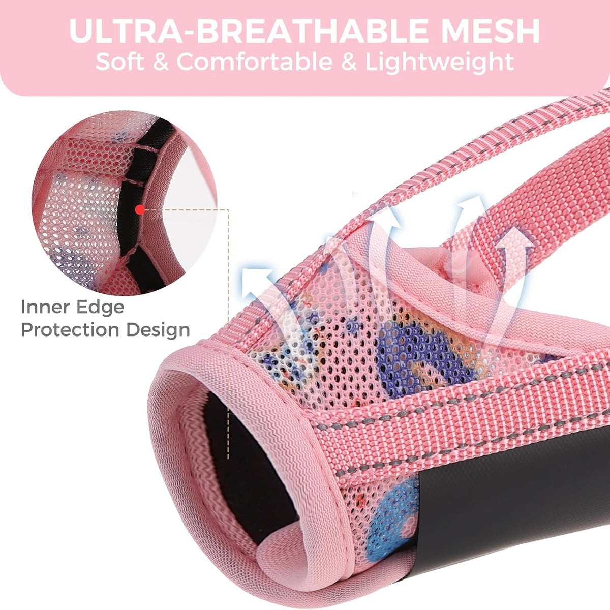 Dog Muzzle, Soft Muzzle Anti Biting Barking Chewing, Comfortable Air Mesh Mouth Guard Breathable Adjustable Loop Pets Muzzle for Small Medium Large Dogs, Allows Panting Drinking, Pink Donut S