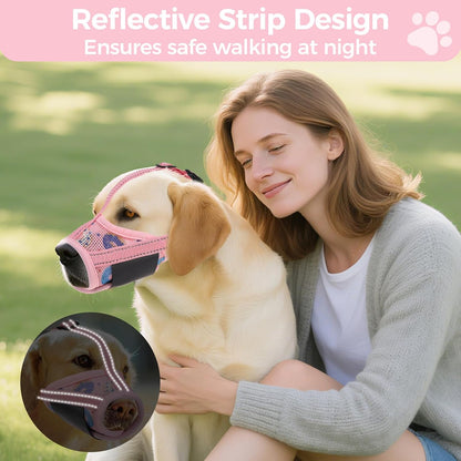 Dog Muzzle, Soft Muzzle Anti Biting Barking Chewing, Comfortable Air Mesh Mouth Guard Breathable Adjustable Loop Pets Muzzle for Small Medium Large Dogs, Allows Panting Drinking, Pink Donut S