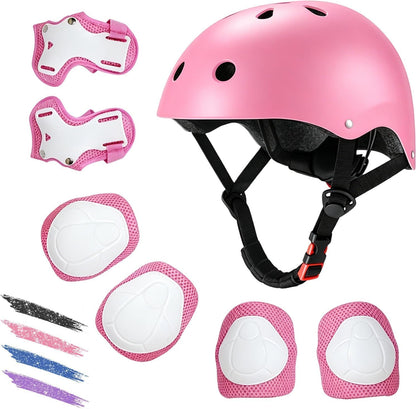 Kids Bike Helmet for Ages 2-14, Adjustable Safety Toddler Helmet with Protective Gear Set, Skateboard Scooter Helmets with Knee Elbow Pads Wrist Guards