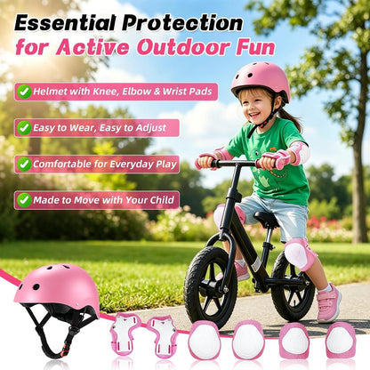 Kids Bike Helmet for Ages 2-14, Adjustable Safety Toddler Helmet with Protective Gear Set, Skateboard Scooter Helmets with Knee Elbow Pads Wrist Guards