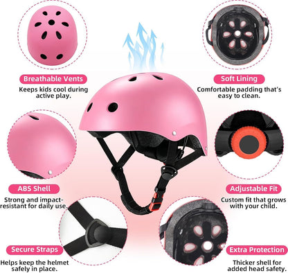 Kids Bike Helmet for Ages 2-14, Adjustable Safety Toddler Helmet with Protective Gear Set, Skateboard Scooter Helmets with Knee Elbow Pads Wrist Guards