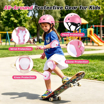 Kids Bike Helmet for Ages 2-14, Adjustable Safety Toddler Helmet with Protective Gear Set, Skateboard Scooter Helmets with Knee Elbow Pads Wrist Guards