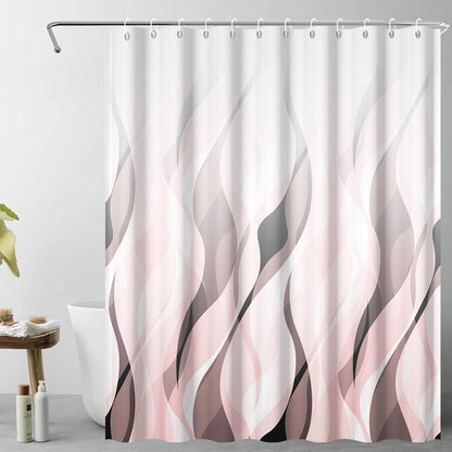 Pink Ombre Striped Shower Curtain for Bathroom Decor Pink Brown Abstract Ombre Geometric Waves Shower Curtain Modern Art Minimalist Bath Curtains Waterproof Shower Curtains Set,72x72inch