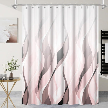 Pink Ombre Striped Shower Curtain for Bathroom Decor Pink Brown Abstract Ombre Geometric Waves Shower Curtain Modern Art Minimalist Bath Curtains Waterproof Shower Curtains Set,72x72inch