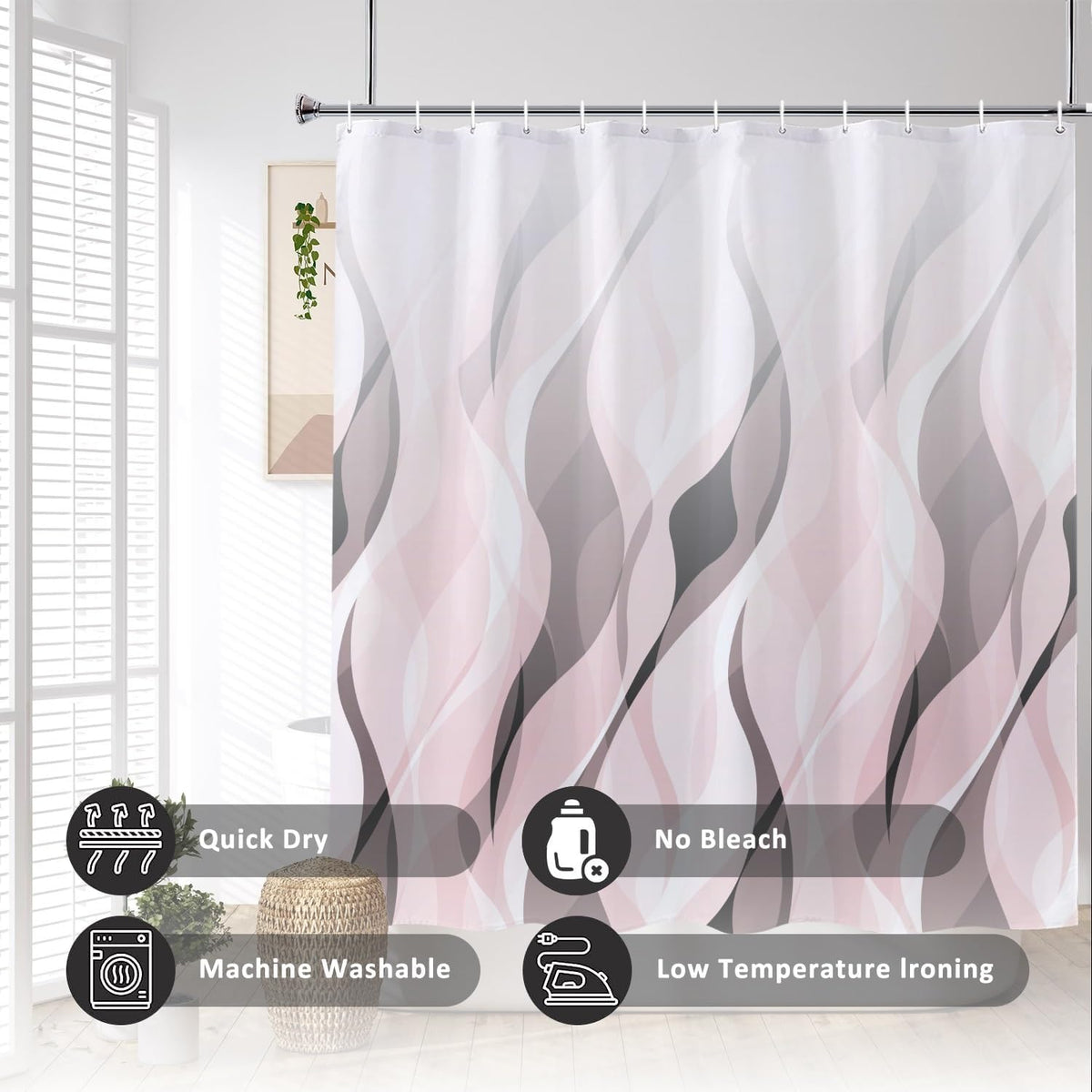 Pink Ombre Striped Shower Curtain for Bathroom Decor Pink Brown Abstract Ombre Geometric Waves Shower Curtain Modern Art Minimalist Bath Curtains Waterproof Shower Curtains Set,72x72inch