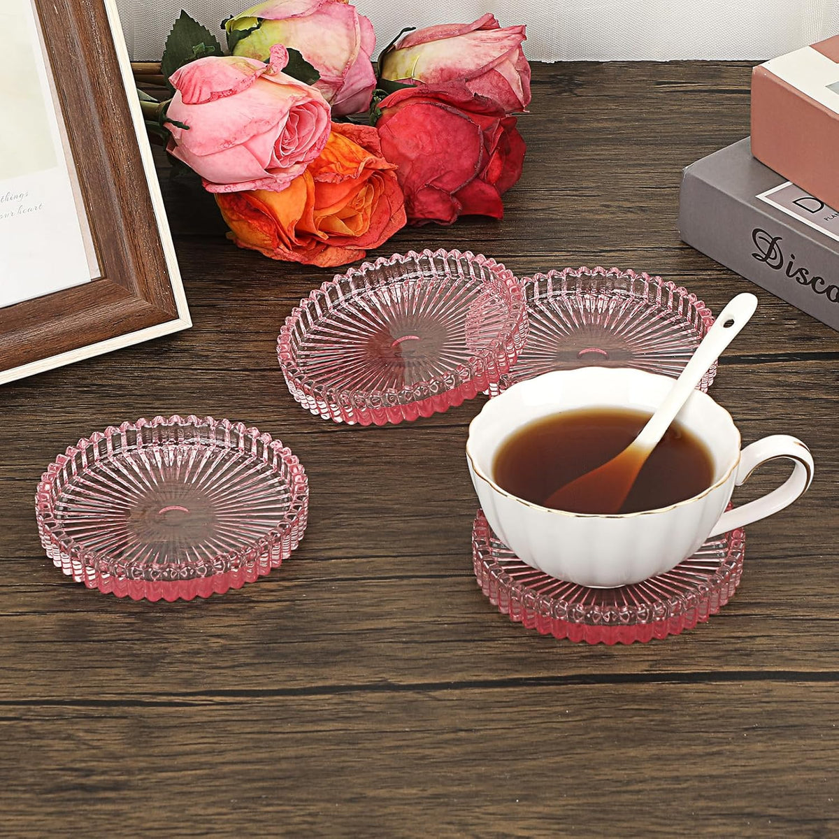 Set of 5 Heat-Resistant Clear Glass Coaster for Hot and Cold Drinks