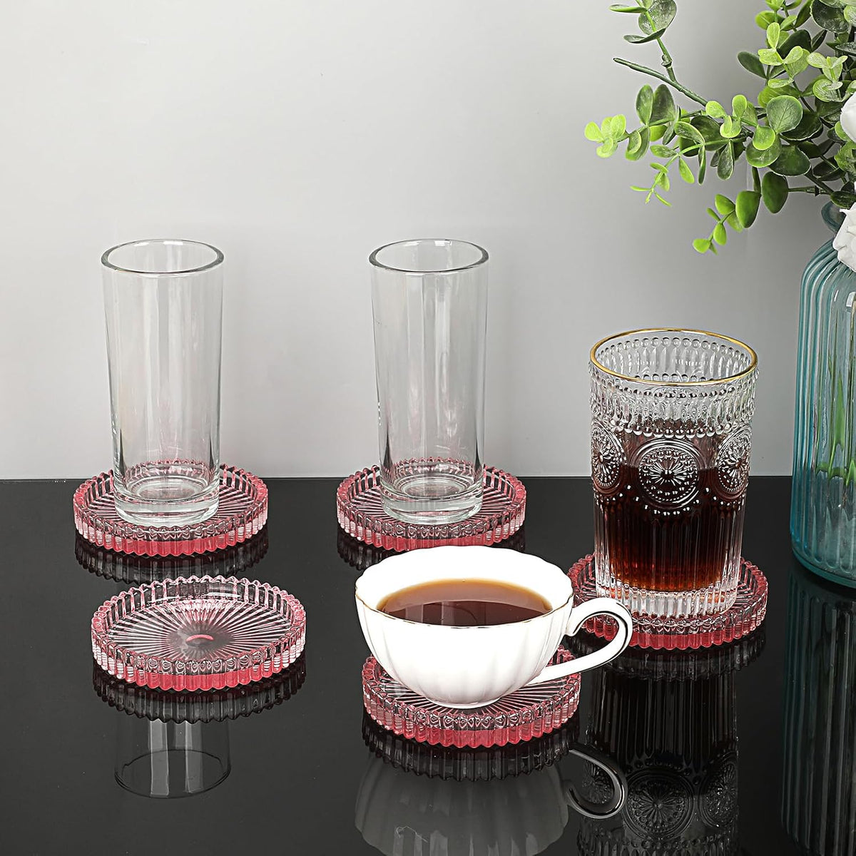Set of 5 Heat-Resistant Clear Glass Coaster for Hot and Cold Drinks