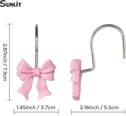 Pink Bow Shower Curtain Hooks, Ribbon Bow Curtain Rings Set of 12