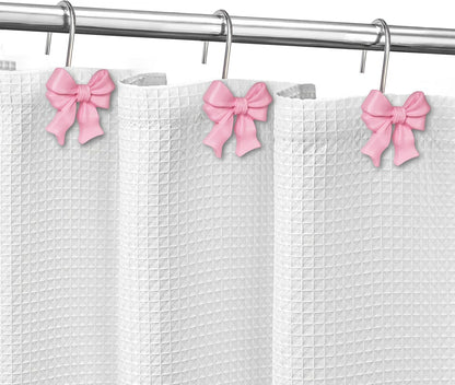 Pink Bow Shower Curtain Hooks, Ribbon Bow Curtain Rings Set of 12