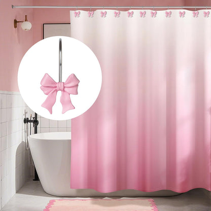 Pink Bow Shower Curtain Hooks, Ribbon Bow Curtain Rings Set of 12