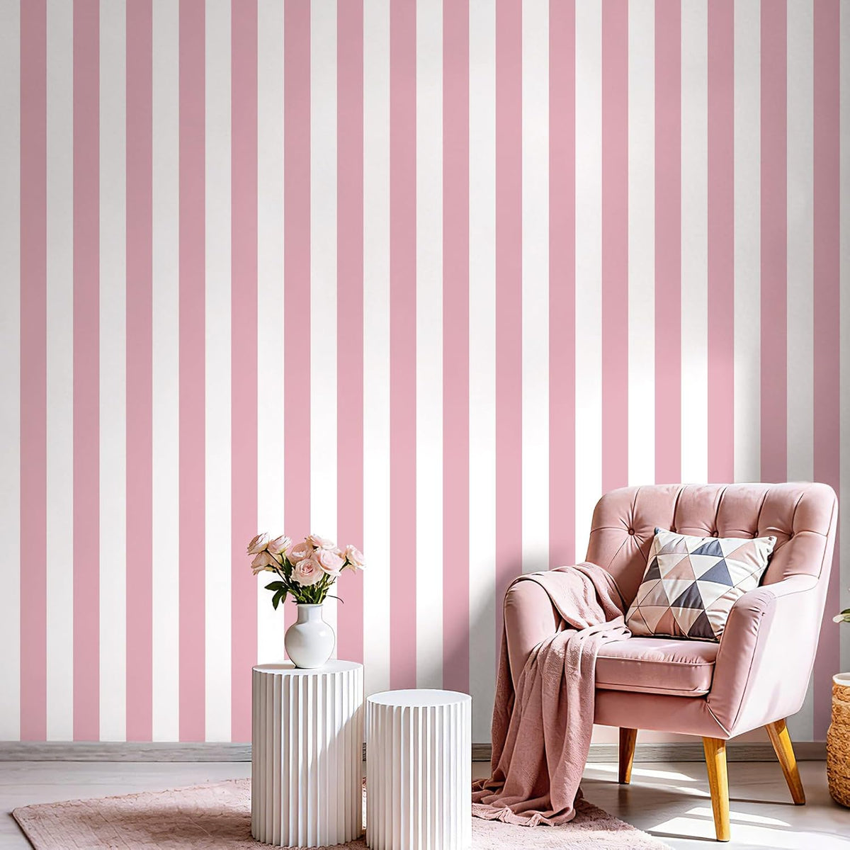 Pink and White Striped Peel and Stick Wallpaper 17.3"x80"