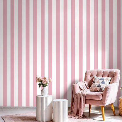 Pink and White Striped Peel and Stick Wallpaper 17.3"x80"