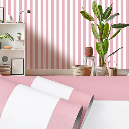 Pink and White Striped Peel and Stick Wallpaper 17.3"x80"