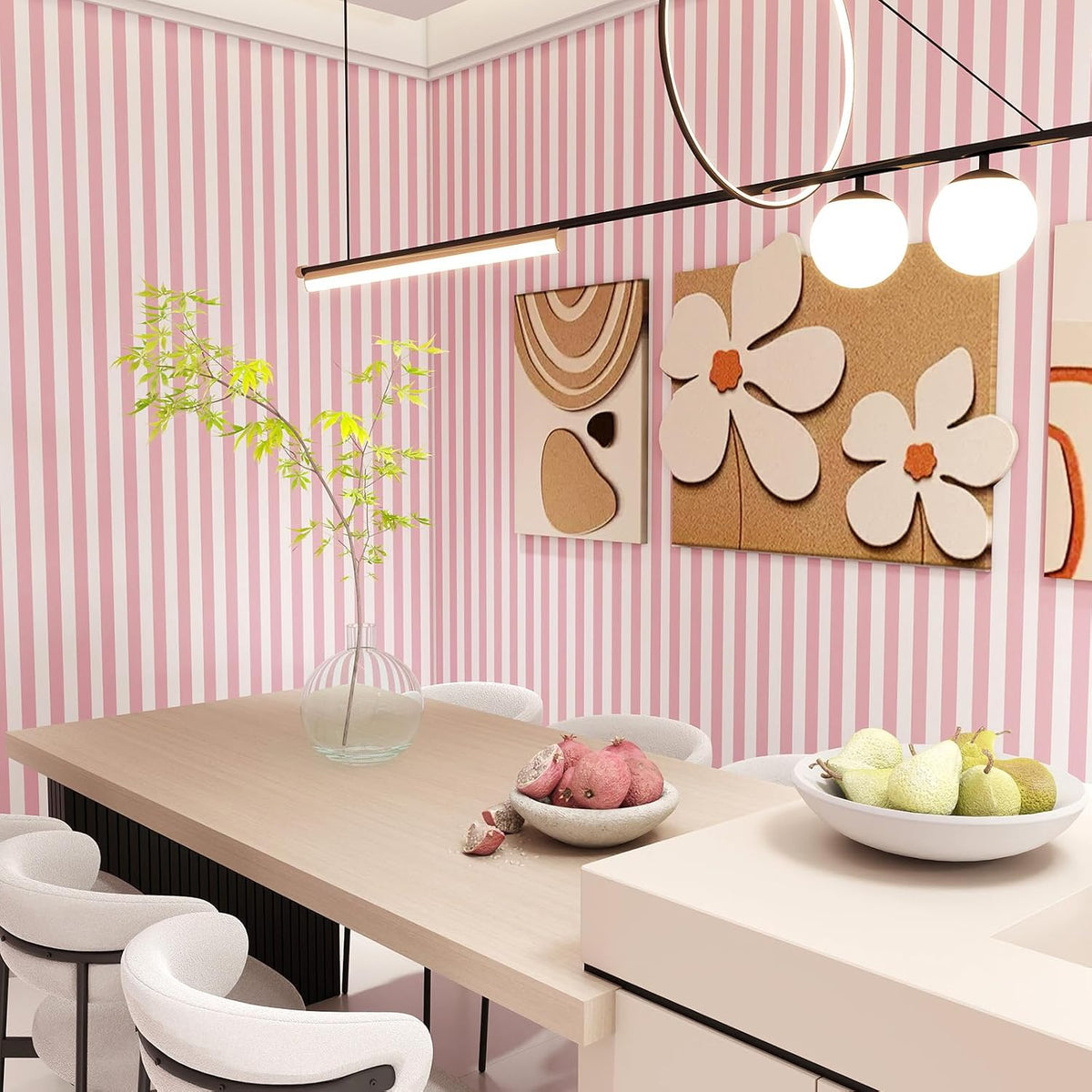 Pink and White Striped Peel and Stick Wallpaper 17.3"x80"