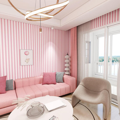 Pink and White Striped Peel and Stick Wallpaper 17.3"x80"