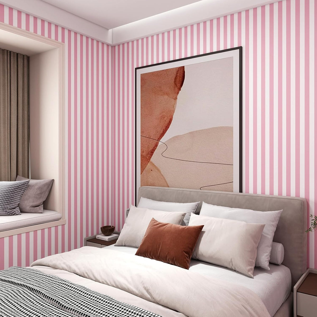 Pink and White Striped Peel and Stick Wallpaper 17.3"x80"