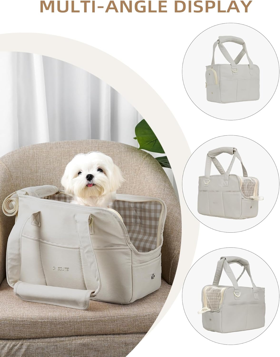 ONECUTE Dog Purse Carrier for Small Dogs Rabbit cat with Large Pockets, Cotton Bag, Dog Carrier Soft Sided, Collapsible Travel Puppy Carrier (Grey, 13.6" L x 6.5" W x 10" H)