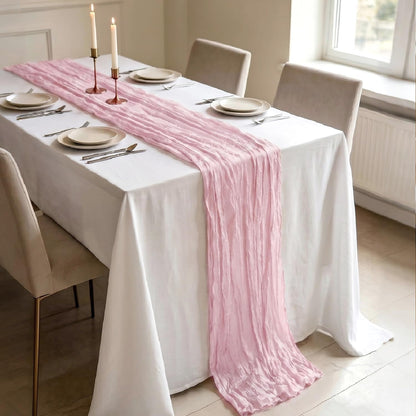 3 Pack Light Pink Cheesecloth Table Runner 21 x 120 Inch Boho Gauze Sheer Table Runner 10FT Long for Wedding Baby Shower Bridal Shower Easter Holiday Birthday Home Decor
