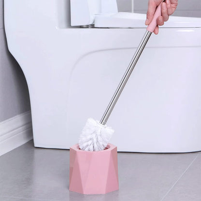 Toilet Brush with Holder Set, Toilet Brush Holder, Stainless Steel Handle Toilet Scrubber Brush with Strong Bristles for Bathroom Toilet Easy Cleaning (Pink)