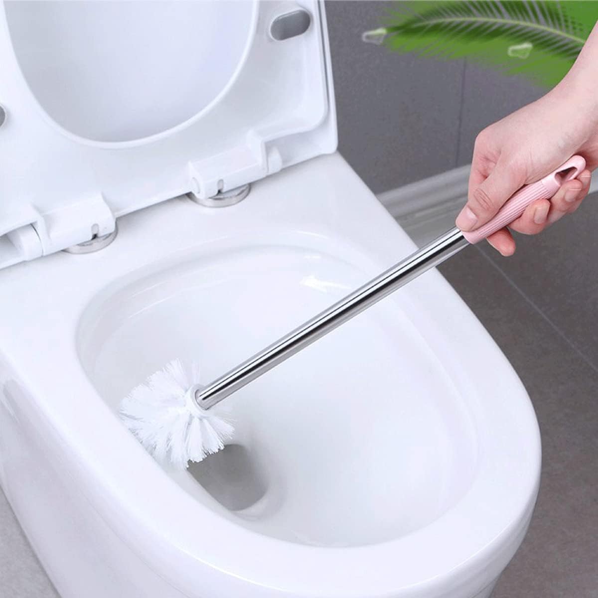 Toilet Brush with Holder Set, Toilet Brush Holder, Stainless Steel Handle Toilet Scrubber Brush with Strong Bristles for Bathroom Toilet Easy Cleaning (Pink)