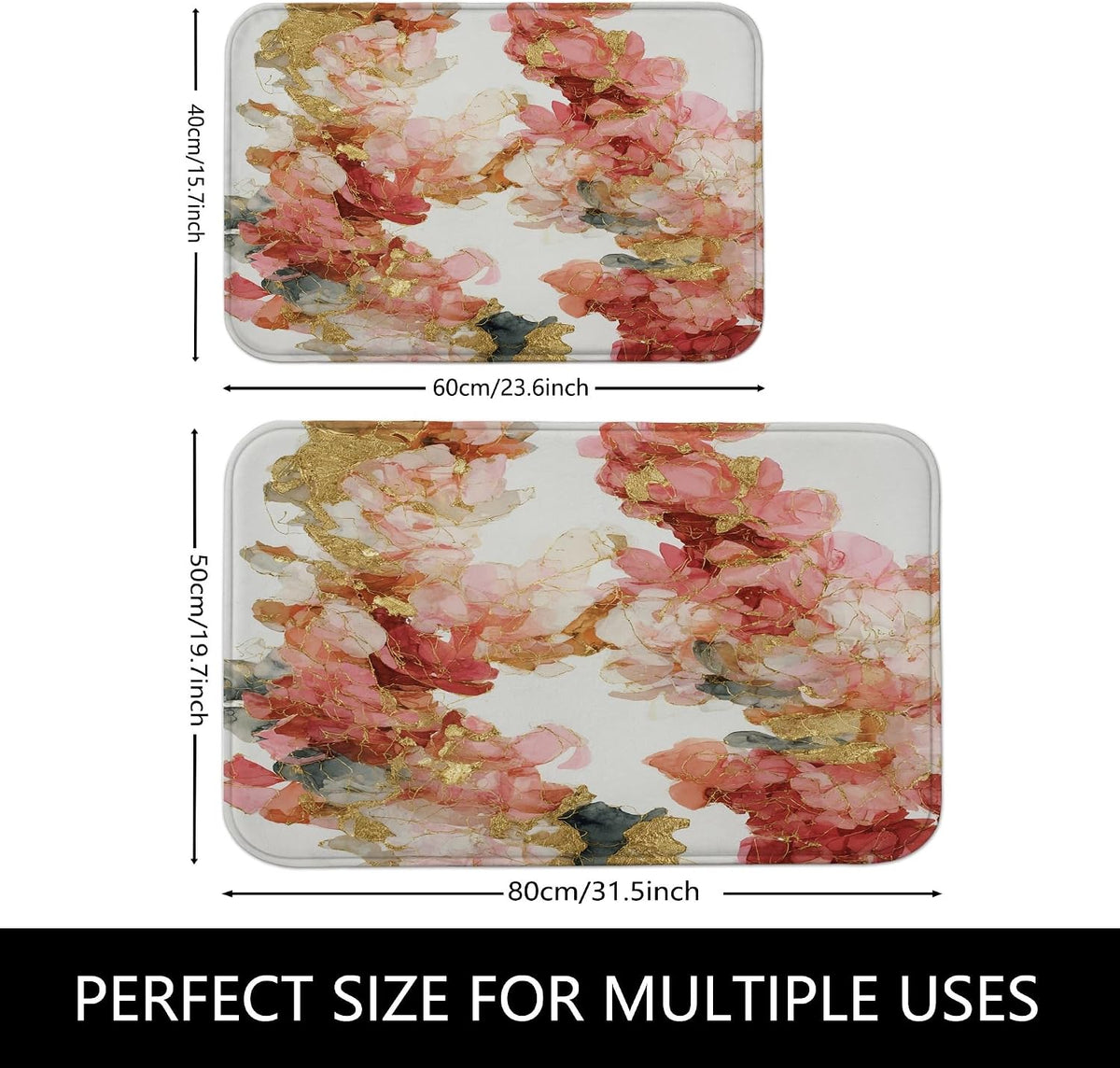 Floral Aesthetic Quick Dry Bath Mat, Elegant Peach Peony Design Absorbent Non Slip Shower Mat, Spring Decorative Memory Foam Washable Rugs for Bathroom Toilet Restroom 20x32 Inch